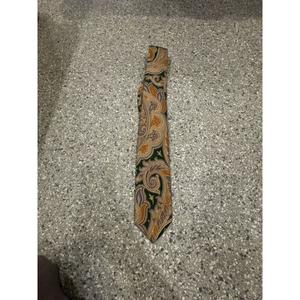 Peter Millar Silk Tie Green Gold Orange Paisley Necktie